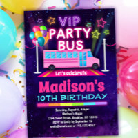 Rosa Party Bus VIP Geburtstag Einladung