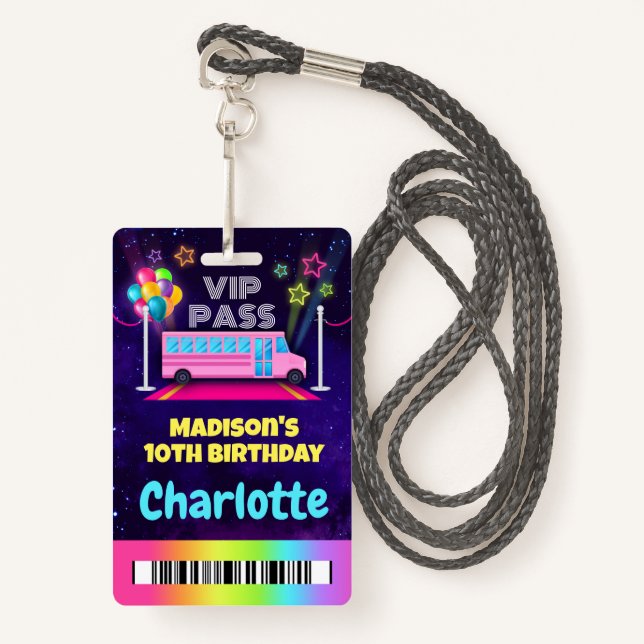 Rosa Party Bus VIP Pass Lanyard Ausweis (Vorderseite mit Schlüsselband)