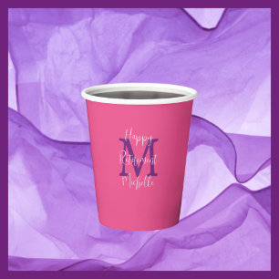 Rosa Party für Lila und weiße Mit Monogramm Alters Pappbecher