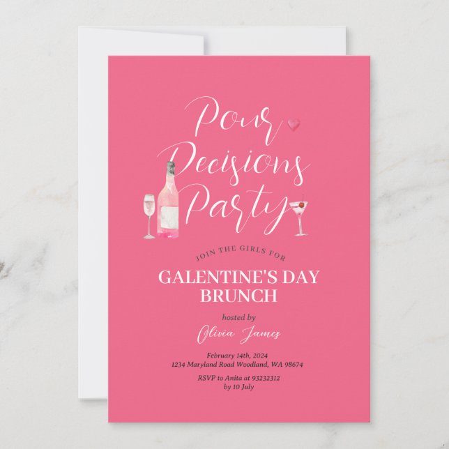 Rosa Party Galentine-Tag Brunch Abendessen Einladung (Vorderseite)