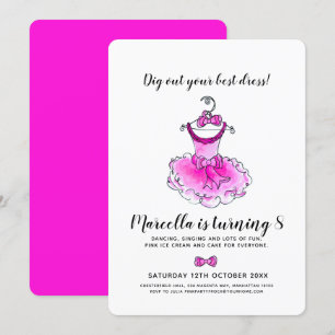 Rosa Party Kleid Mädchen Geburtstag Einladung