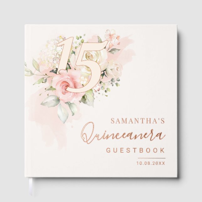 Rosa Party Quinceanera Rose Gästebuch (Vorderseite)