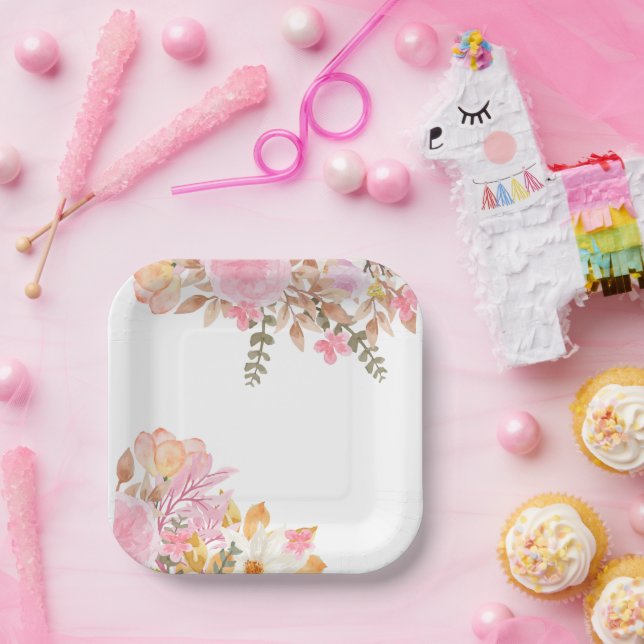 Rosa Party Wasserfarben Pappteller (Party)