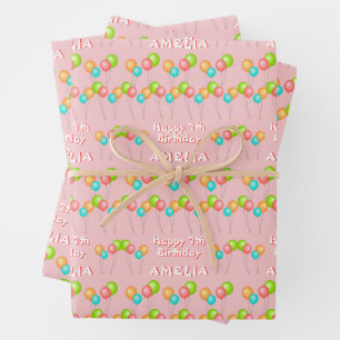 Rosa Partyballons Kinder Geburtstag Geschenkpapier Set