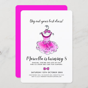 Rosa Partykleidermädchengeburtstag Einladung
