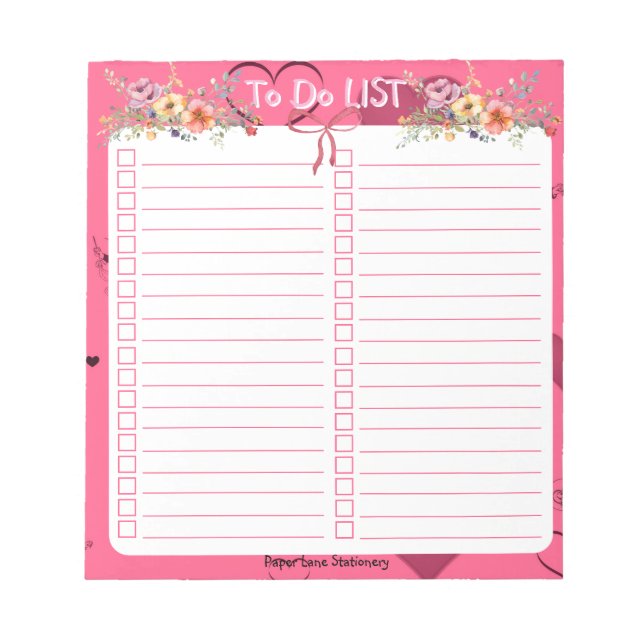 Rosa Passionsherz zum Auflisten Notizblock (Vorderseite)