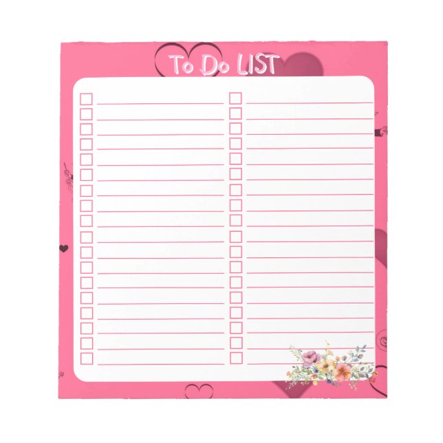 Rosa Passionsherz zum Auflisten Notizblock (Vorderseite)