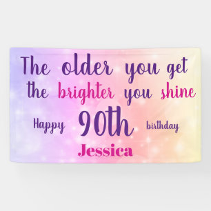 Rosa Pastel funkelnd 90. Geburtstag personalisiert Banner