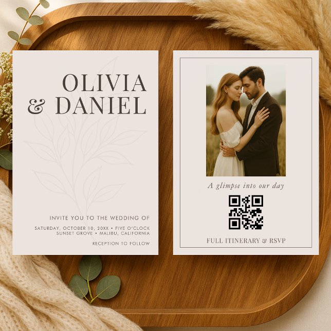 Rosa Pastell Botanische Foto QR-Code Hochzeit Einladung (Von Creator hochgeladen)