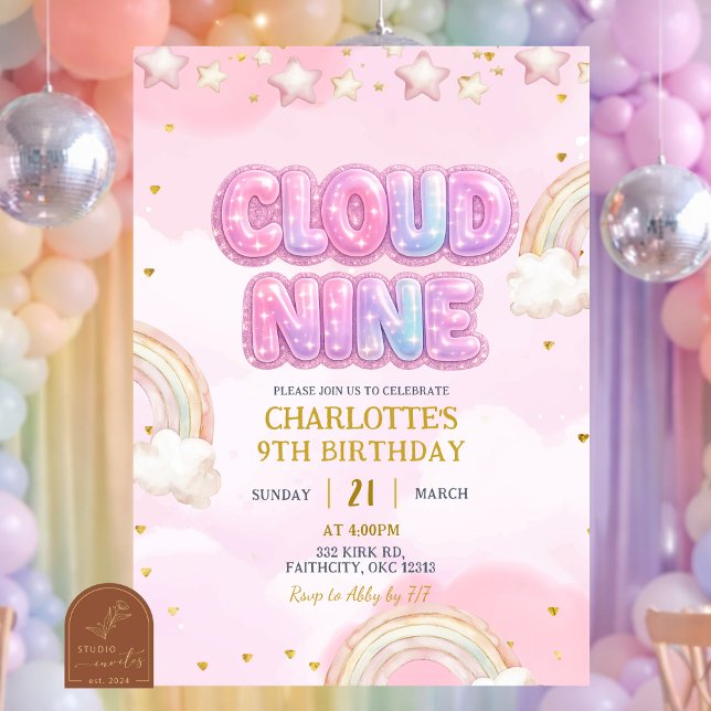 Rosa Pastell Cloud Nine Geburtstag Einladung (Von Creator hochgeladen)