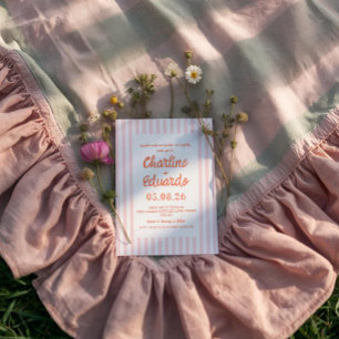 Rosa Pastell-Gestreifte Whimsical-Hochzeits-Einlad Einladung