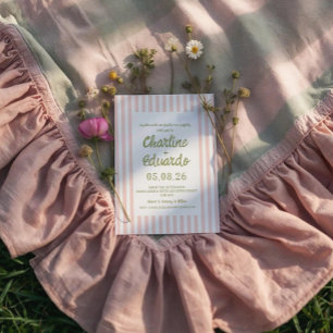 Rosa Pastell-gestreifte Whimsical-Hochzeitseinladu Einladung