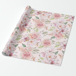 Rosa Pastell-Rosen im Vintage-Muster Geschenkpapier