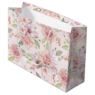 Rosa Pastell-Rosen im Vintage-Muster Große Geschenktüte