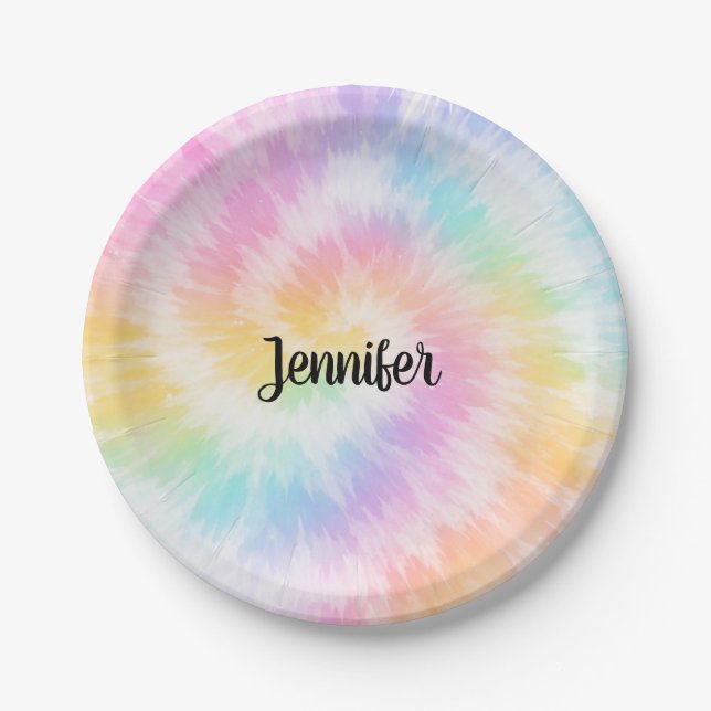 Rosa Pastell-Tie-Dye Girly Chic Pappteller (Vorderseite)