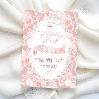 Rosa Pastellblumen zum Geburtstag Einladung