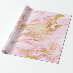 Rosa Pastellfarben Marmor Shiny Golden Brushes Geschenkpapier