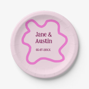 Rosa pastellfarbene Retro-Hochzeitsrahmen mit Name Pappteller