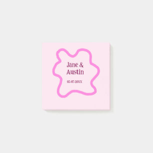 Rosa-pastellfarbene Retro-Hochzeitsrahmen mit Name Post-it Klebezettel