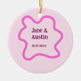 Rosa pastellfarbene Retro-Hochzeitsrandrahmen Name Keramik Ornament