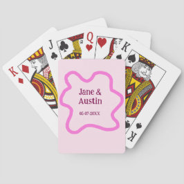 Rosa-pastellfarbene Retro-Hochzeitsrandrahmen-Name Spielkarten