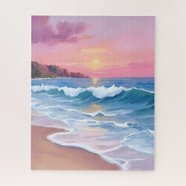Rosa Pastellhimmel | Ozean-Wasserfarben-Meereswell Puzzle