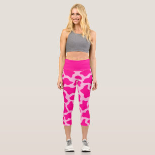 Rosa Pastellkuh-Druck Capri Leggings
