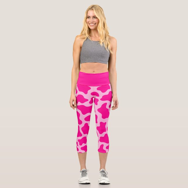 Rosa Pastellkuh-Druck Capri Leggings (Vorderseite)