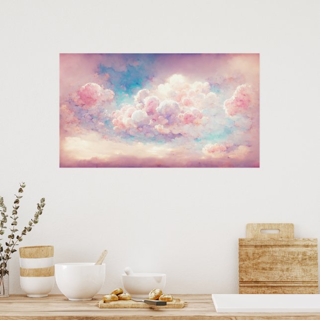 Rosa Pastellwolken Wolken Wolkenkratzer Kunst Poster (Küche)
