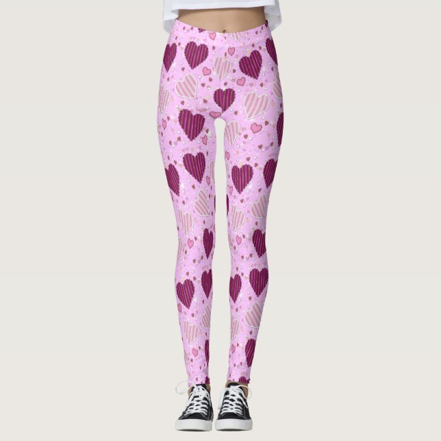 Rosa Patchwork Herz Leggings (Vorderseite)