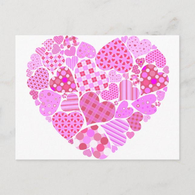 Rosa Patchwork Herz Postkarte (Vorderseite)