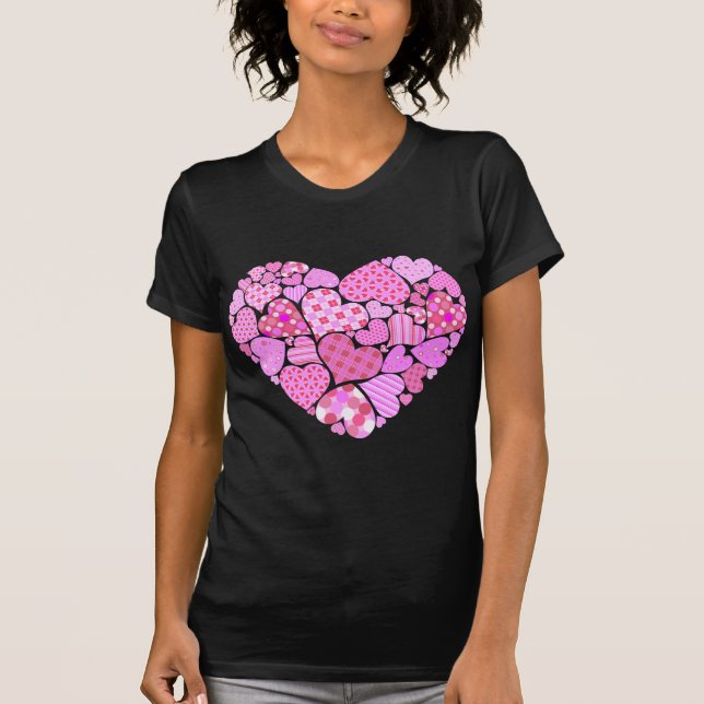Rosa Patchwork Herz T-Shirt (Vorderseite)