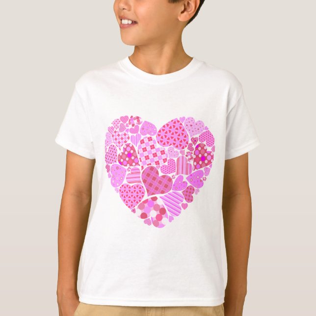 Rosa Patchwork Herz T-Shirt (Vorderseite)