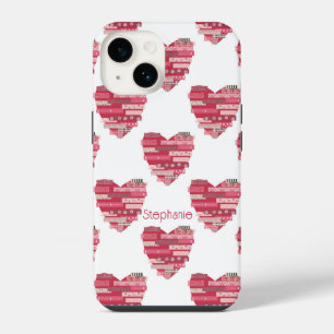 Rosa Patchwork-Herzen Handyhülle iPhone 14 Hülle