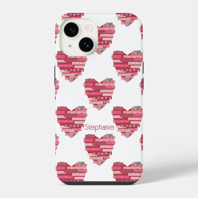 Rosa Patchwork-Herzen Handyhülle iPhone Hülle (Rückseite)