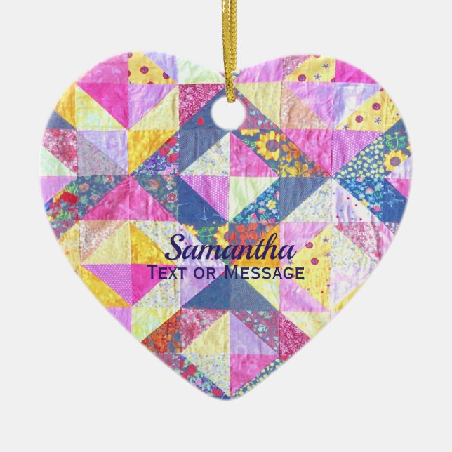 Rosa Patchwork Quilt Keramik Ornament (Vorne)