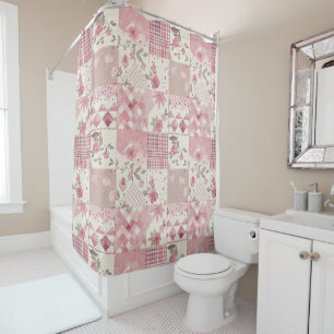 Rosa Patchwork-Quilt Ländliches Floral Retro Duschvorhang