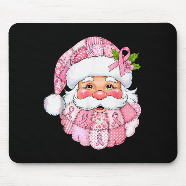 Rosa Patchwork-Weihnachtsmann Brustkrebs-Bewusstse Mousepad (Vorne)
