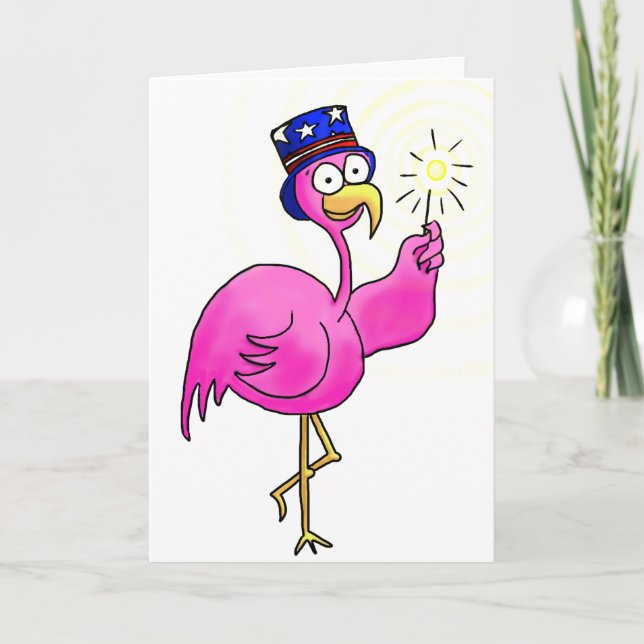 Rosa patriotischer Flamingo-HutSparkler Karte (Vorderseite)