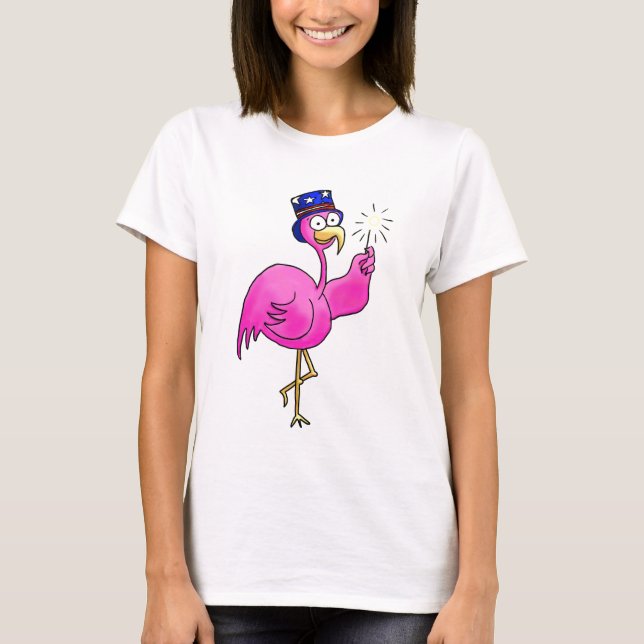 Rosa patriotischer Flamingo-HutSparkler T-Shirt (Vorderseite)