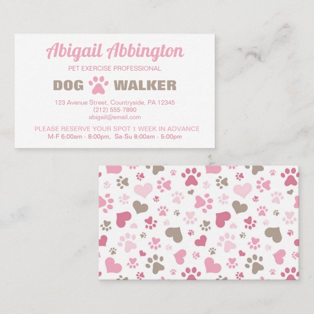 Rosa Paw druckt Dog Walker Business Card Visitenkarte (Vorne/Hinten)