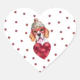 Rosa Paws Herzchen Beagle Hunde Valentine Herz-Aufkleber