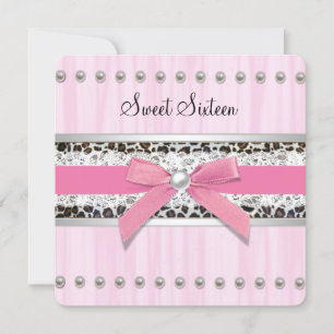 Rosa Pearl Leopard Sweet 16 Party Einladung