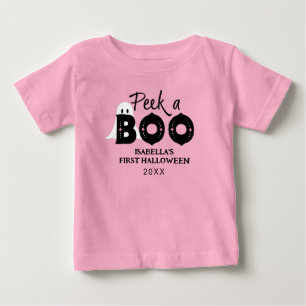 Rosa Peek A Boo Personalisiertes Baby 1. Halloween T-shirt