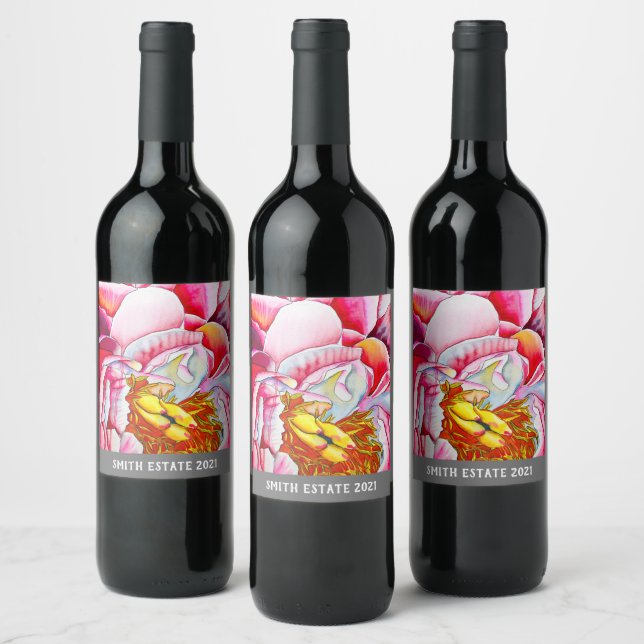 Rosa Peña Wasserfarbe Kunst Weinetikett (Flaschen)