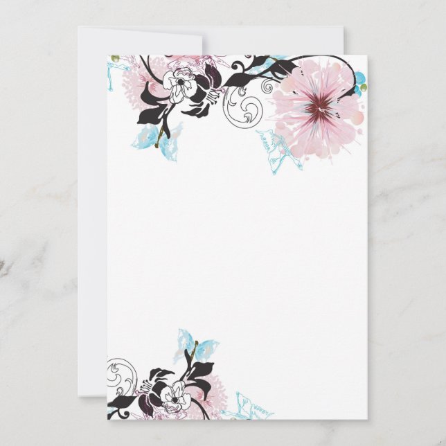 Rosa Peonie und Blauer Schmetterling Einladung (Vorderseite)