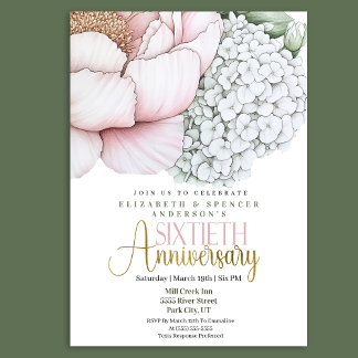 Rosa Peonie zum 60. Hochzeitstag Einladung