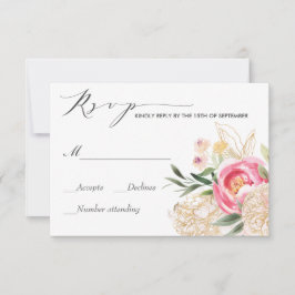 Rosa Peonies Gold Wasserfarbene Hochzeit Rsvp Karte