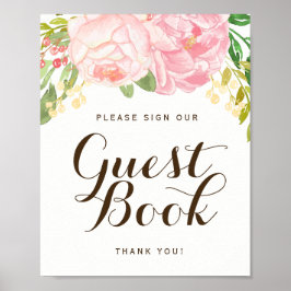 Rosa Peonies Guest Book Sign (8x10) Poster
