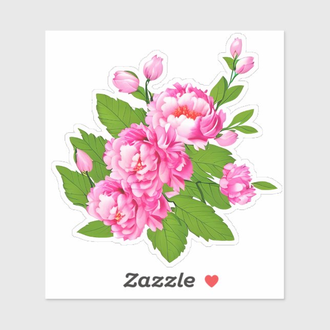 Rosa Peonies und grüne Blätter Aufkleber (Blatt)